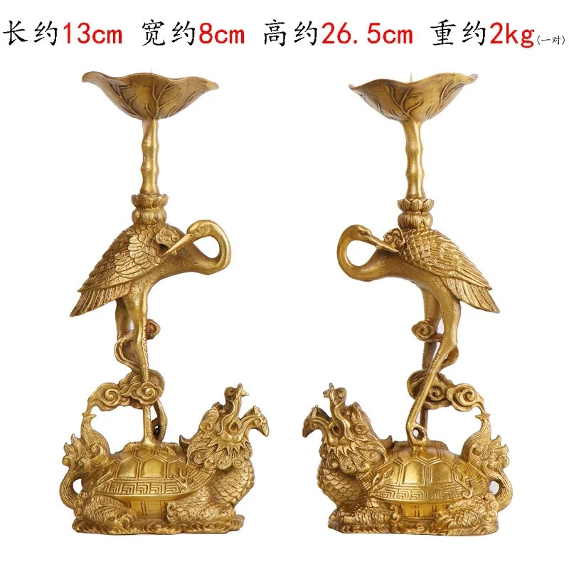 Copper , Ornament, Altar Decoration, Turtle And Crane Candlestick