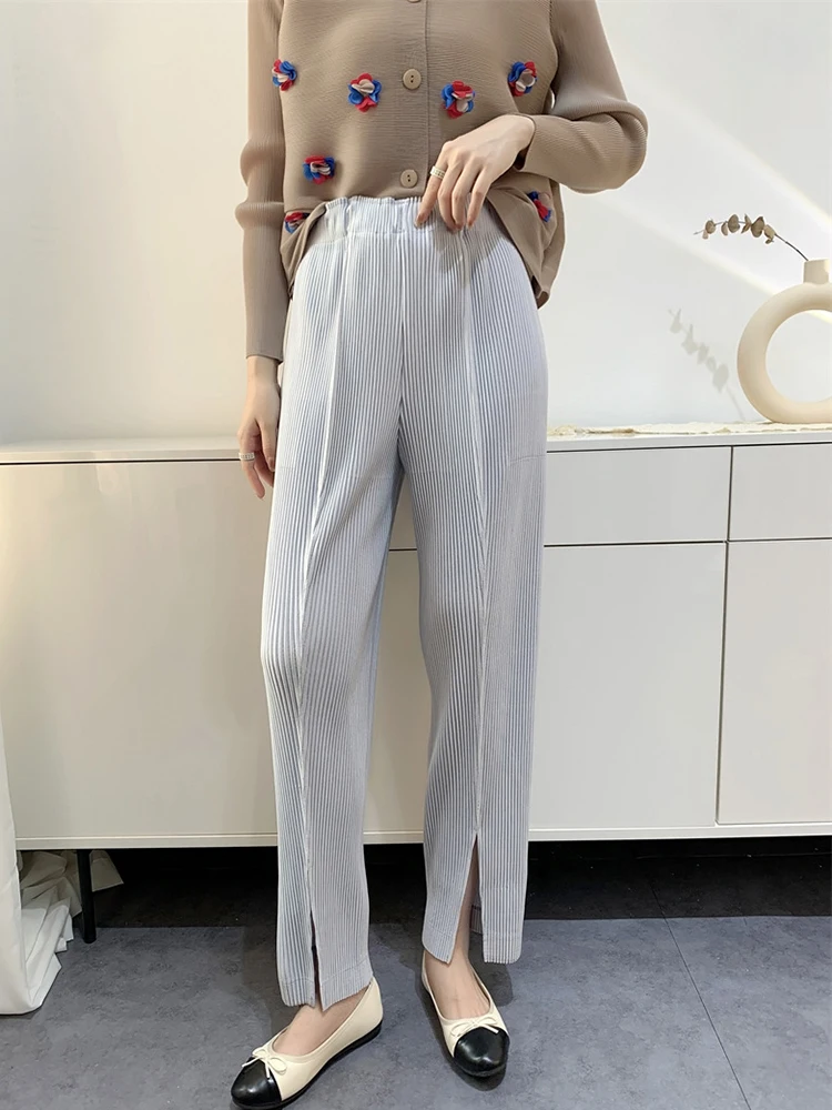 GVUW Pleated Women Pants Fashion Elastic Waist Pockets Solid Color New 2024 Versatile Casual Female Pencil Trousers 17G7744