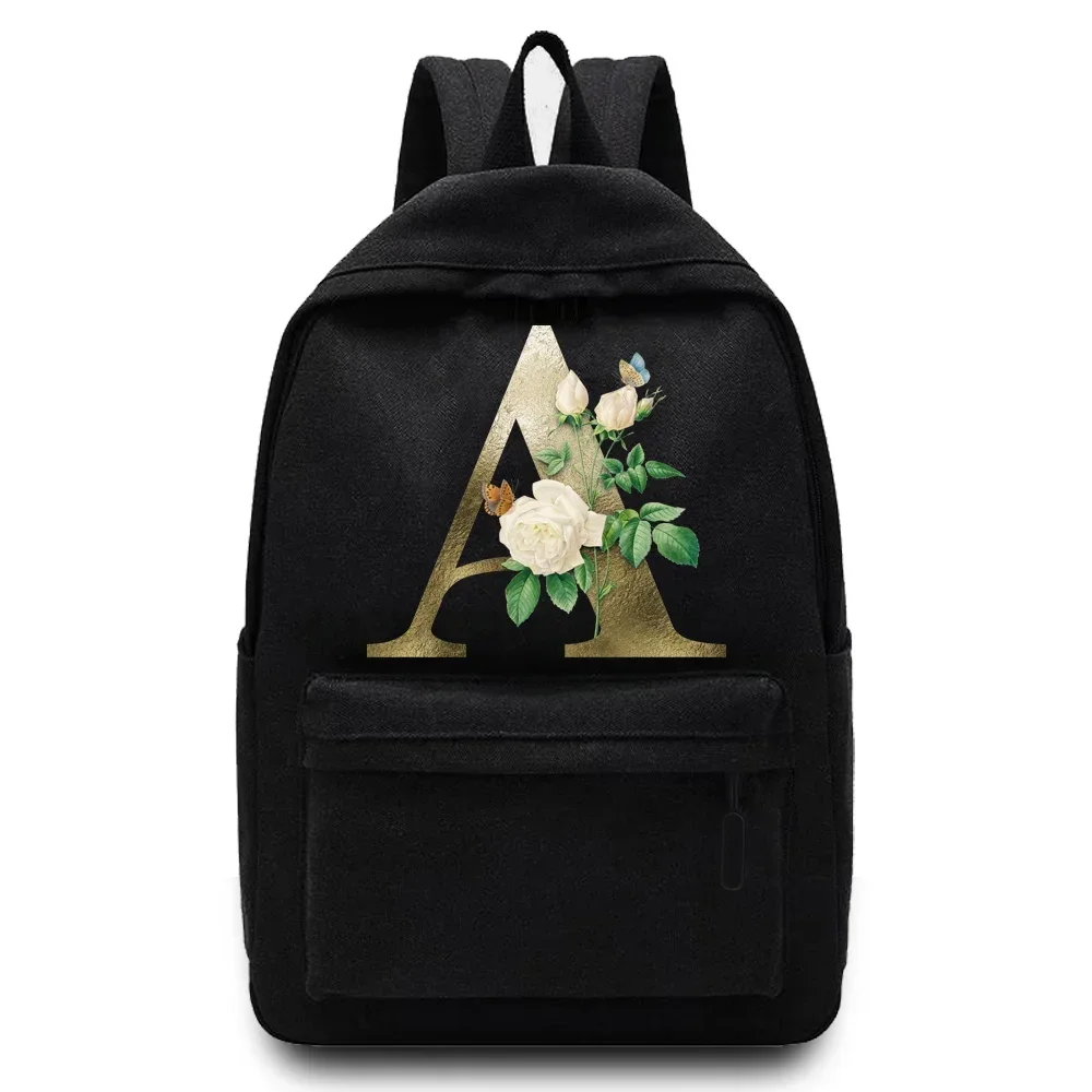 Female Bags Shoulder Backpacks Commute Backpack for Teen Girls Student School Bookbag Golden Flower Print Men Canvas Knapsack