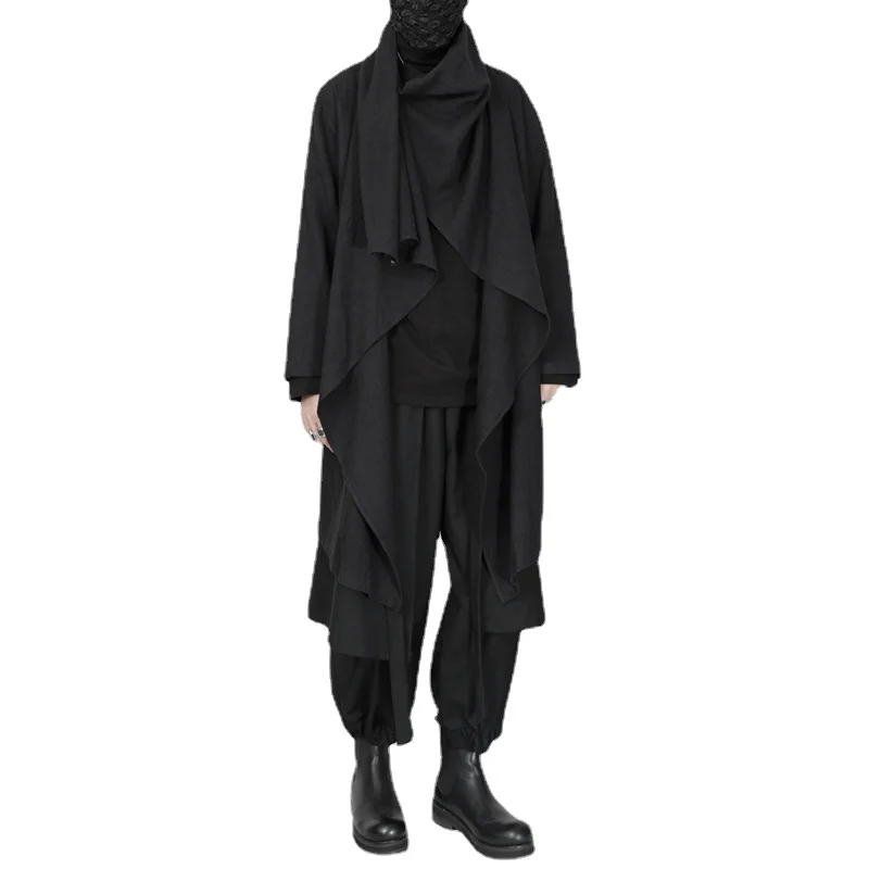 

Black Clothes Loose Fit Long Coat for plus Size Men Unique Design with Dark Gothic Elements