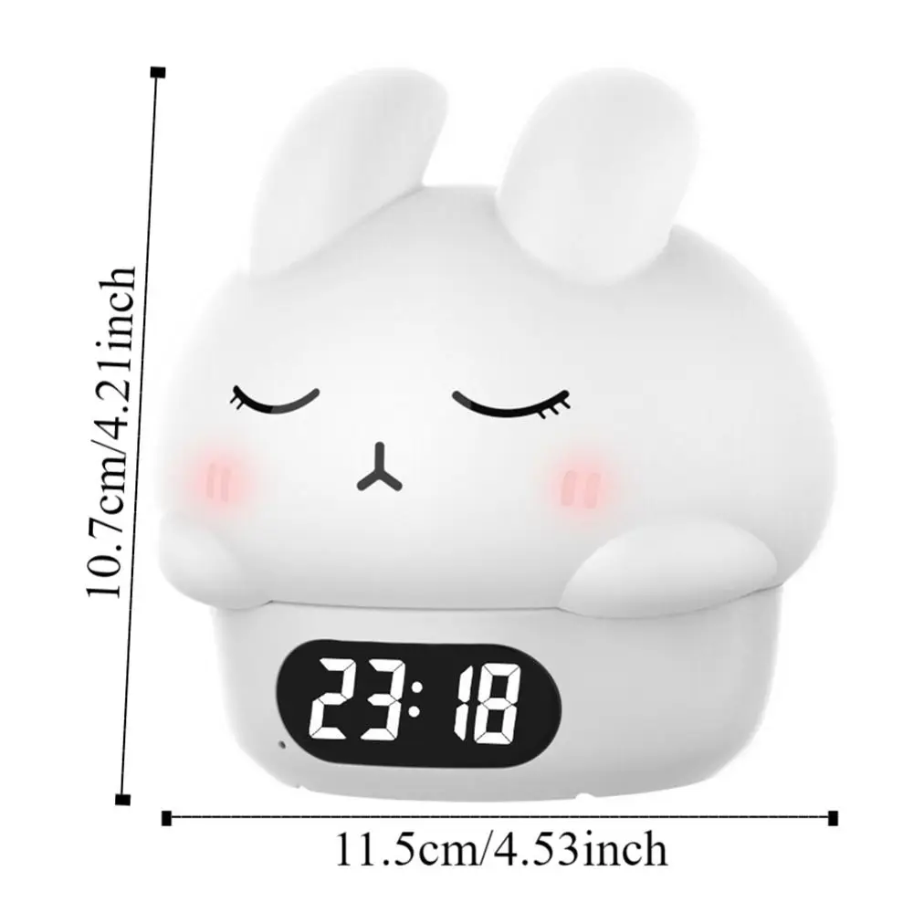 Cute Bunny Night Light Timer Touch Sensor Color-Changing Rabbit Lamp Silicone Warm Light Digital Alarm Clock Nursery