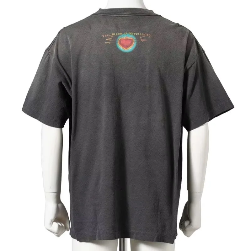 Saint Dream Master Heart Print Vintage Washed T Shirt Men Women Oversized Distressed Tee American Streetwear Hip Hop Tops
