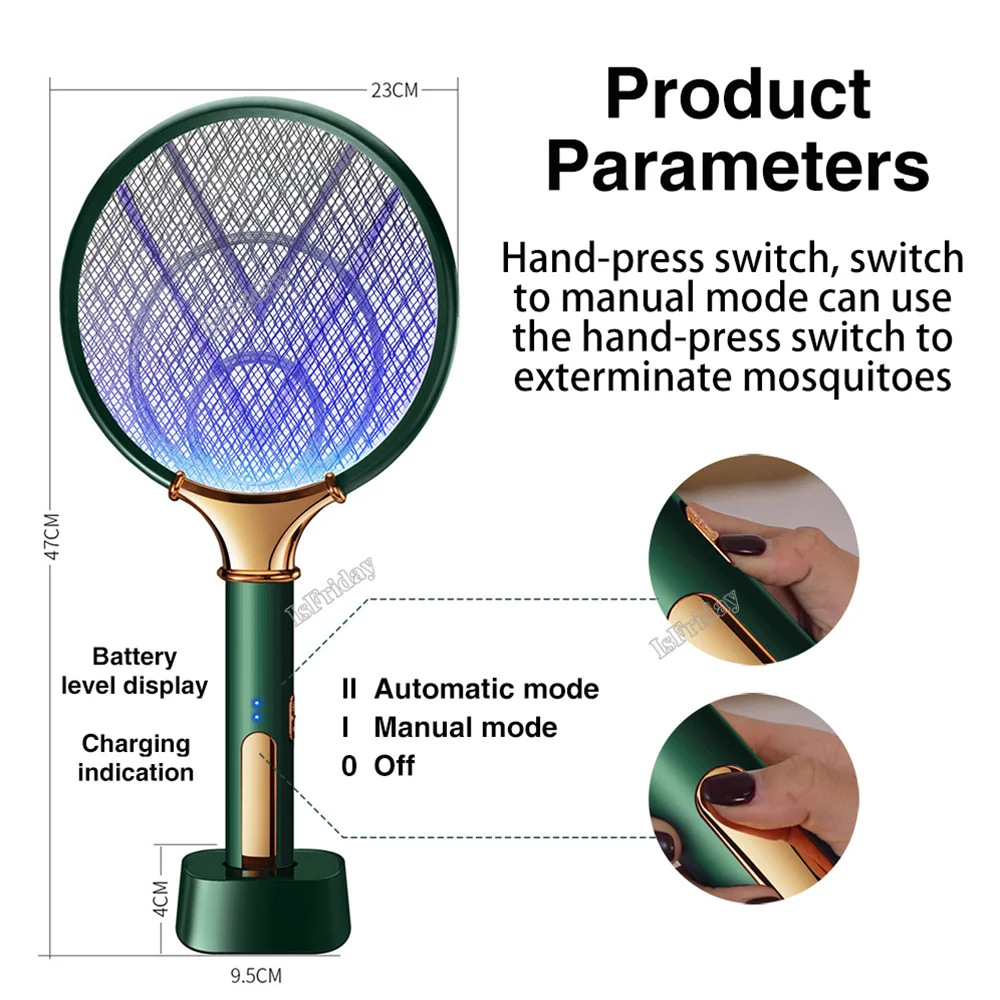 Raqueta de mosquitera eléctrica recargable por USB, lámpara LED repelente de mosquitos para dormir al bebé