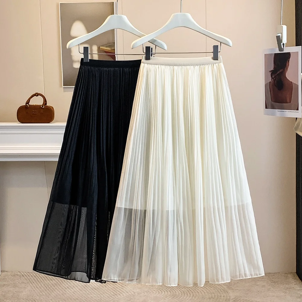 

Slimming Effect Midi Skirt Fashionable Tulle Pleated Summer New Arrival European Style plus Size Women's Clothing