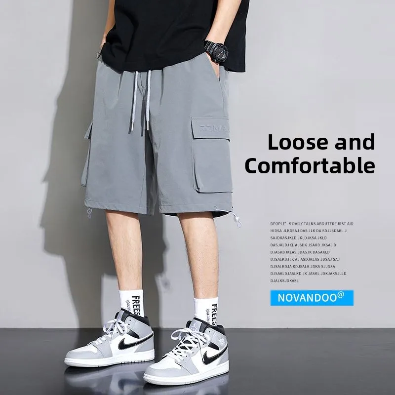 

Мужские летние ультратонкие спортивные шорты из ледяного шелка свободного кроя для баскетбола и бега, длиной до колена, с множеством карманов