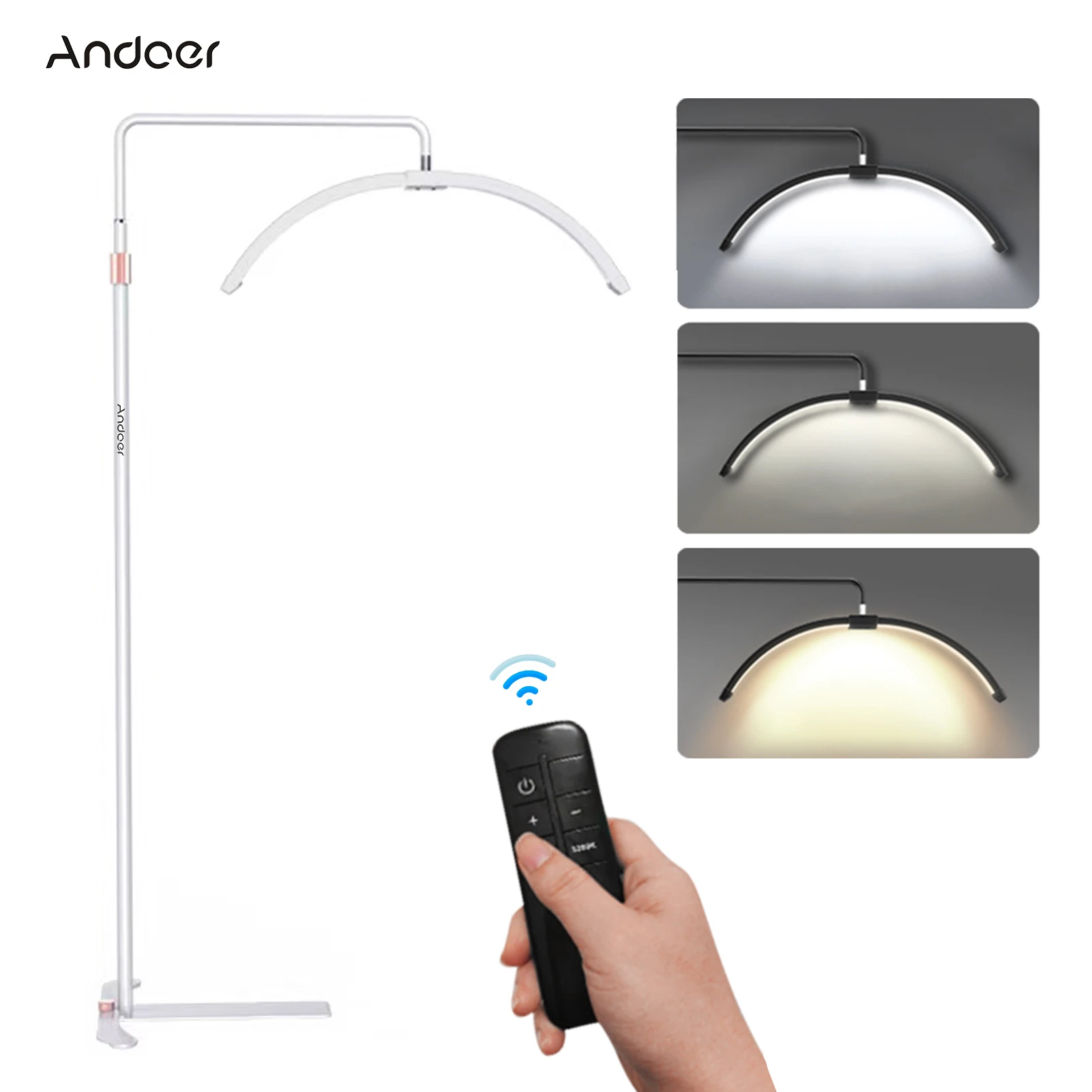 Andoer HD-M5X 36W Floor LED Video Light Half-moon FillLight 3000-6000K 180cm Metal Light Stand Remote Control for Beauty UK PLUG