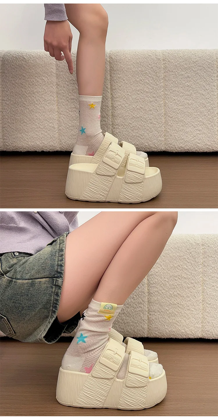 ZUOFU Damen Doppelschnallen-Plateau-Keilabsatz-EVA-Sandalen Frühling Sommer Rutschfeste Strukturierte Indoor-Outdoor-Strandpantoffeln – Detail 2