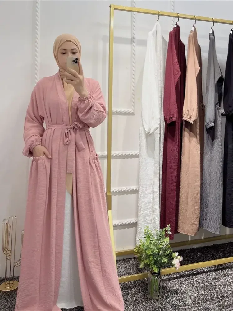 Ramadan Moslim Vrouwen Abaya Caftan Marokko Lange Jurk Lace-up Maxi Abaya Eid Kaftan Dubai Turkije Islam Vest Gebed Gewaad Arabische