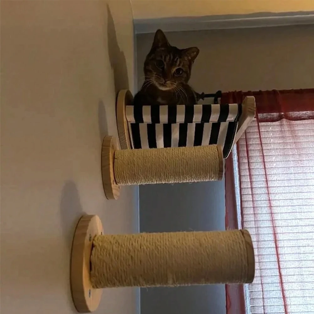 Wall-mounted Cat Crawler Step Treads Wall Furniture Stairs Hammock With Sisal Rope Grab Post Cat Tree Tower Kittens Sleep