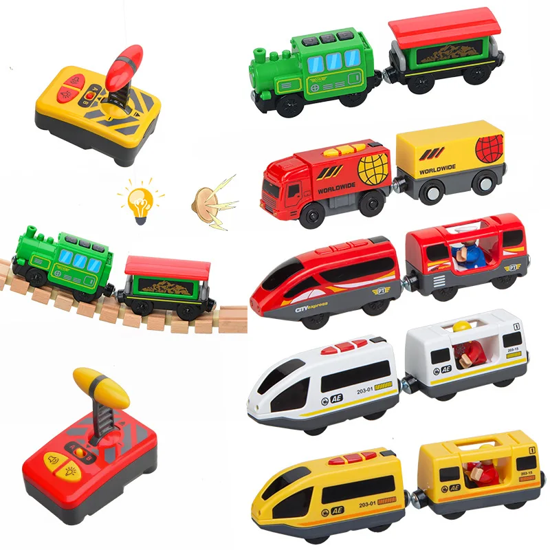 RC Electric Train Railway Car Remote Control Train Magnetic Rail Car Fit For All Brands Wooden Track Toys for Children Gifts