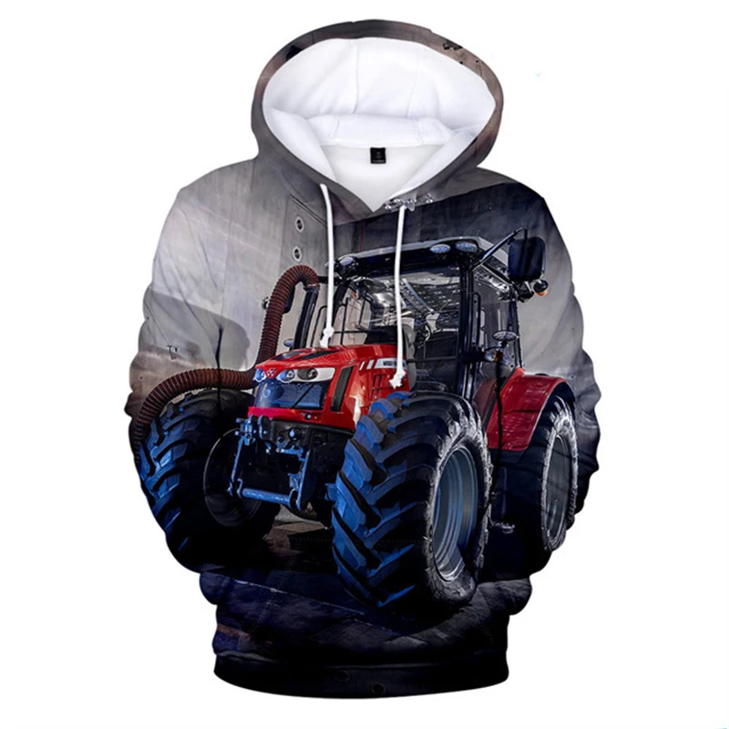 Farm Tractor Pattern Men's Hoodies 3D Printed Long Sleeve Pullover Hoodie Sweatshirt Harajuku Truck Cartoon Autumn Sprots Hoodie