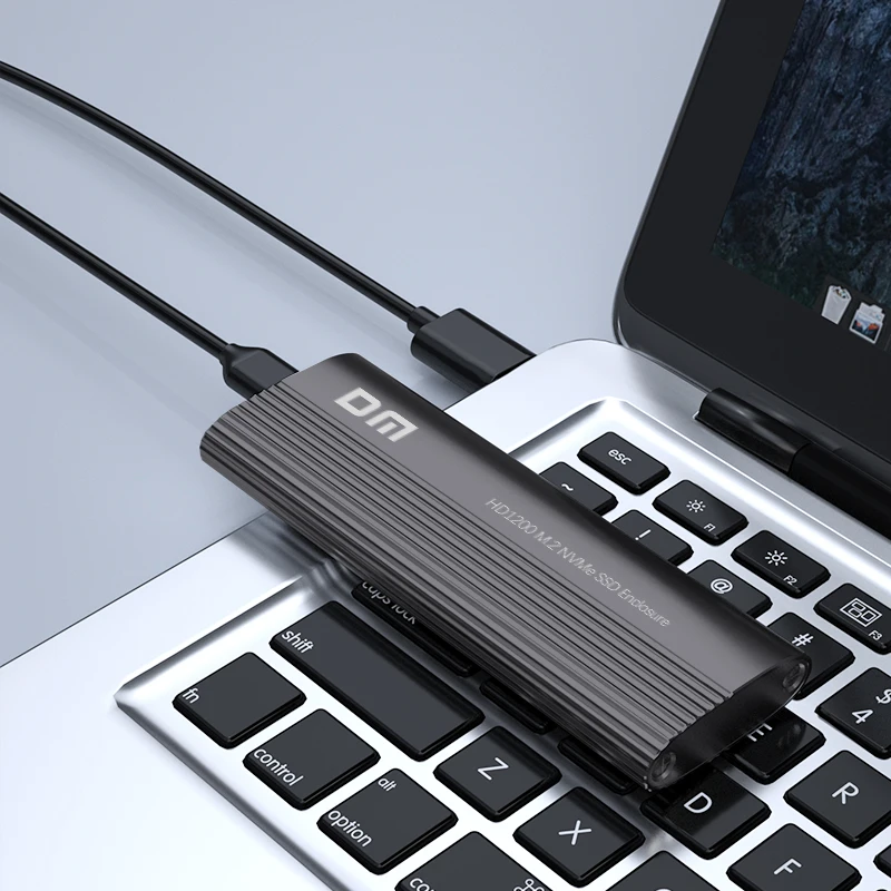 Gabinete DM HD1200 USB 3.1 Gen2 Tipo-C M.2 NVMe - Caixa sem ferramentas UASP de 10 Gbps, dissipação de calor de alumínio