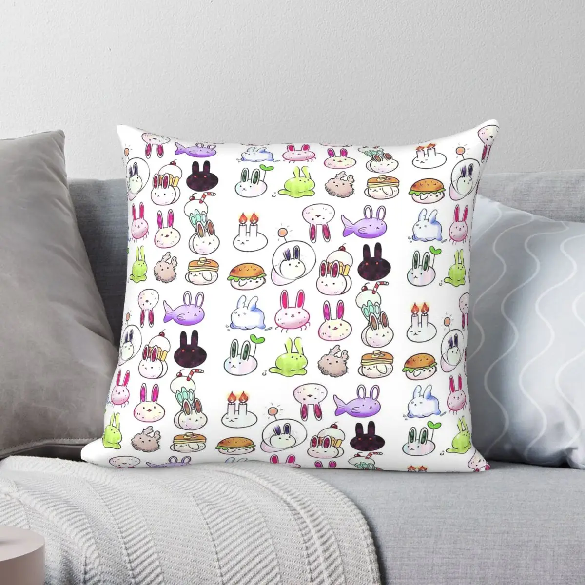 Omori Bunnies Square Pillowcase Polyester Linen Velvet Creative Zip Decorative Pillow Case Car Cushion Cover