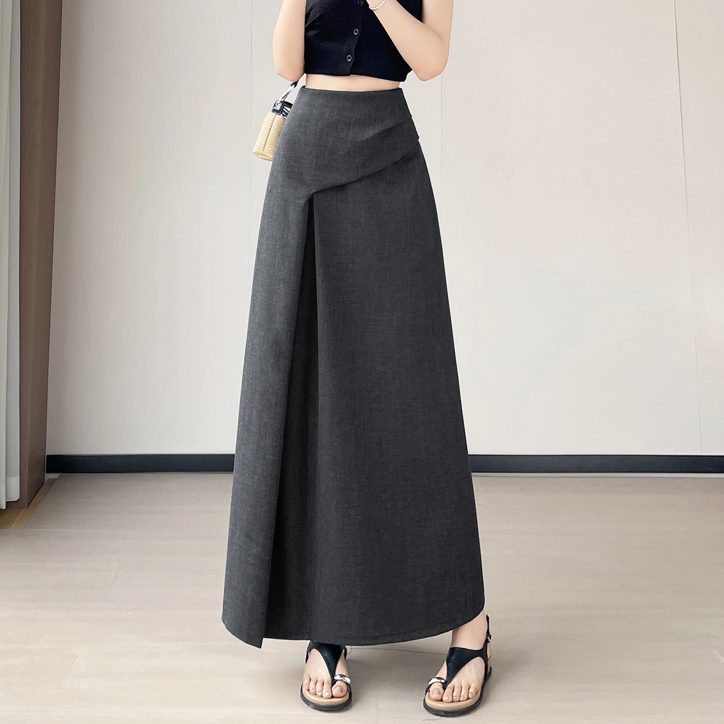 

Серая асимметричная женская юбка-миди с завышенной талией, утягивающая, повседневная, спортивная, универсальная, для весны и осени