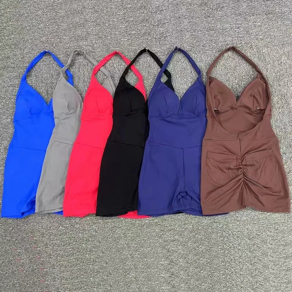 2024 Pad Women Gym Yoga Set Sports One Piece Jumpsuit Rompers Sexy Fitness Workout Sleeveless Shorts Rompers Active cycling Wear