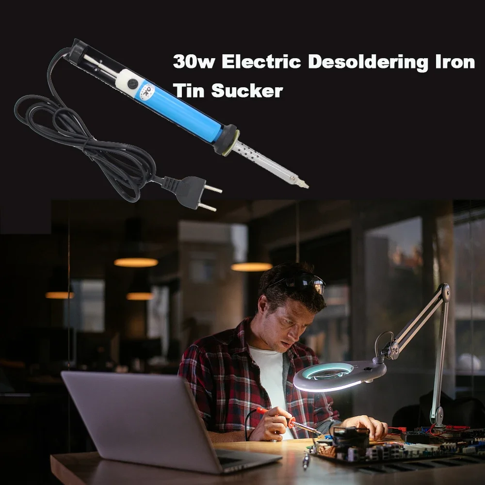 30W 2 In1 Electric Vacuum Desoldering Gun Handheld Electric Tin Suction Sucker Pen with Desoldering Nozzle 110/220VEU/US/UK Plug