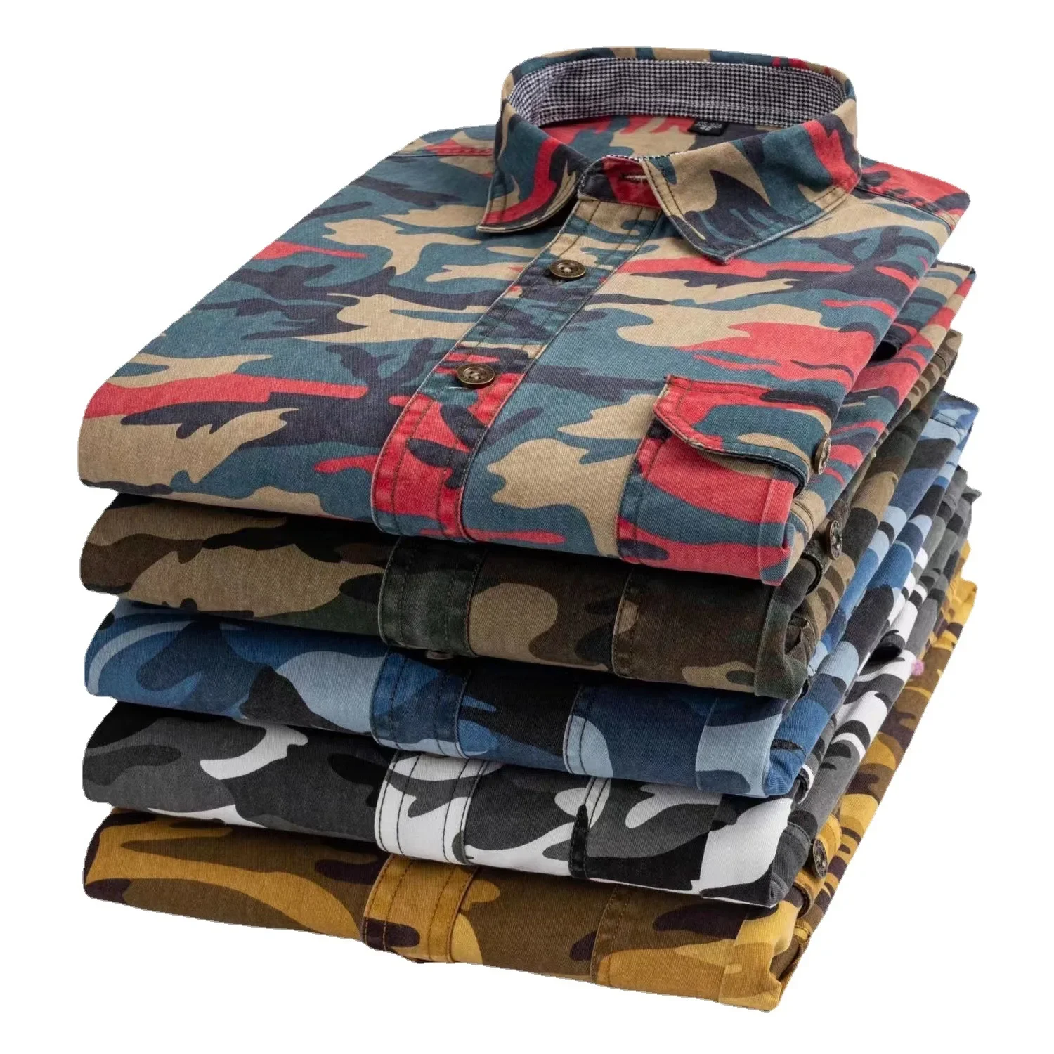 2024 Men\'s Autumn New Pure Cotton Camouflage Shirt Long Sleeve Outdoor Leisure Cargo Printed Military Shirt