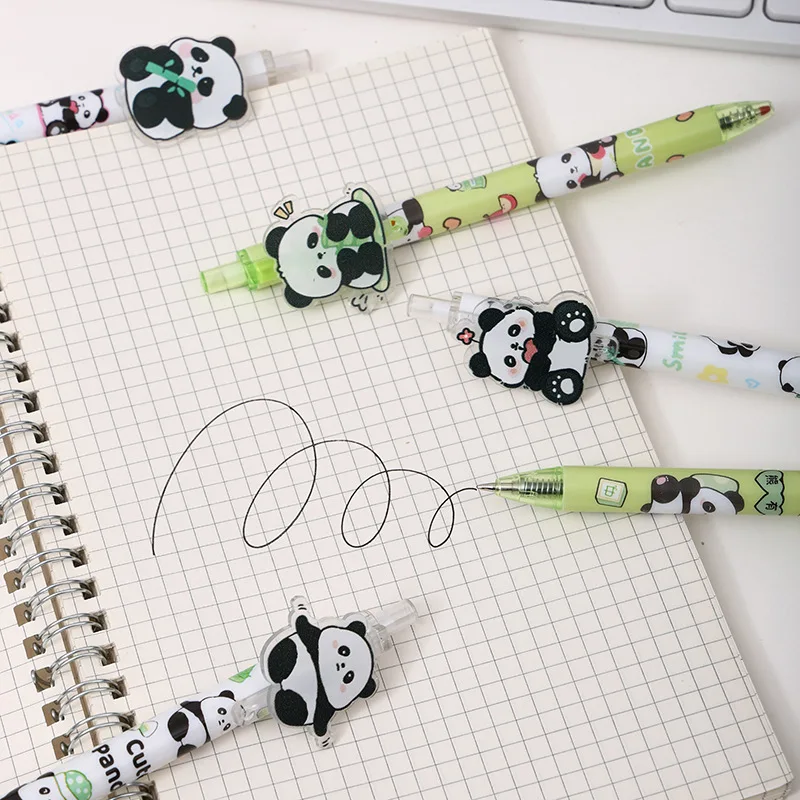 6 pcs/lot Cartoon Panda Bamboo Mechanical Gel Pens School Office Writing Supplies Cute Gift Prizes Cute Stationery Pen