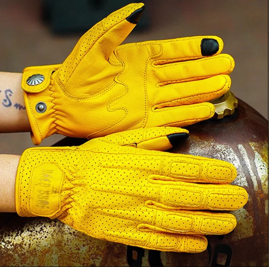

Винтажные перфорированные мотоциклетные перчатки из натуральной кожи для мужчин и женщин, летние дышащие мотоциклетные перчатки в стиле ретро для мотокросса, уличные перчатки