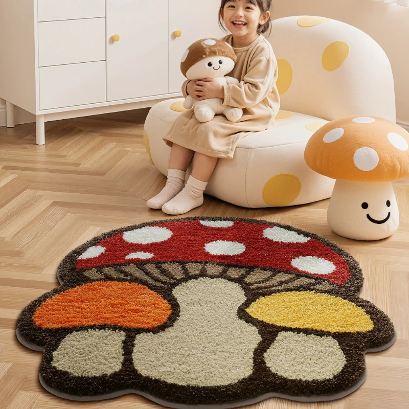Cute Mushroom Flocked Carpet, Baby Toddler Crawling Play Mat, Fluffy Soft & Skin Friendly, Home Living Room Bedroom Decor Rug