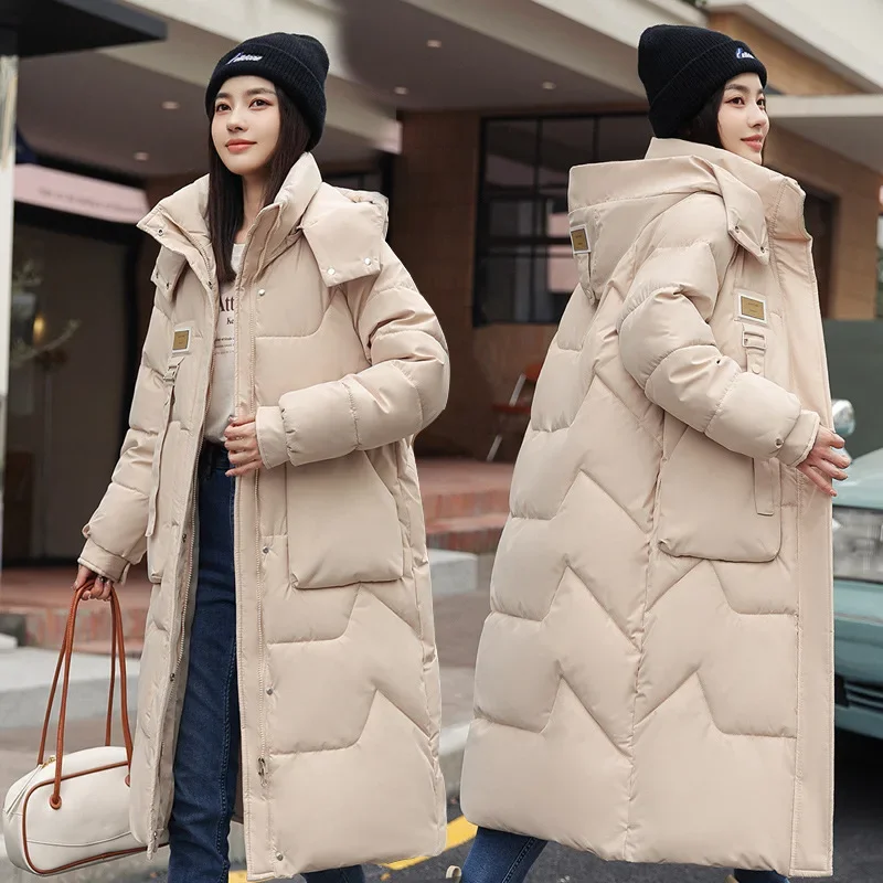 2025 Winter New Detachable Warm Windproof Hat Jacket Women's Mid-length Over The Knee Thickened Parkas Pocket Fringe Design Coat