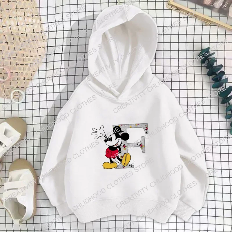 Mickey Children Hoodies Disney Letter Abcd Sweatshirts Kawaii Pullover Anime Cartoons Girls Boy Kids Casual Clothes Fashion Tops