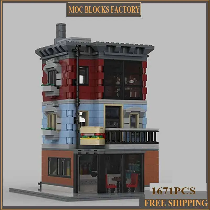 

City Street View Model Moc Building Bricks kebab Pizza Shop Technology Modular Blocks Gifts Christmas Toys DIY Sets Assembly