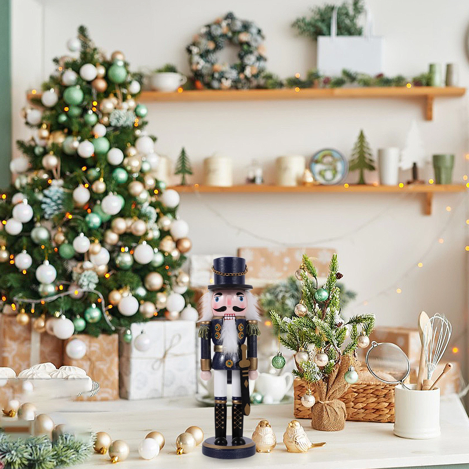 

Pearl Powder Nutcracker Ornament Decoration Scene Wood Christmas Large Decorations