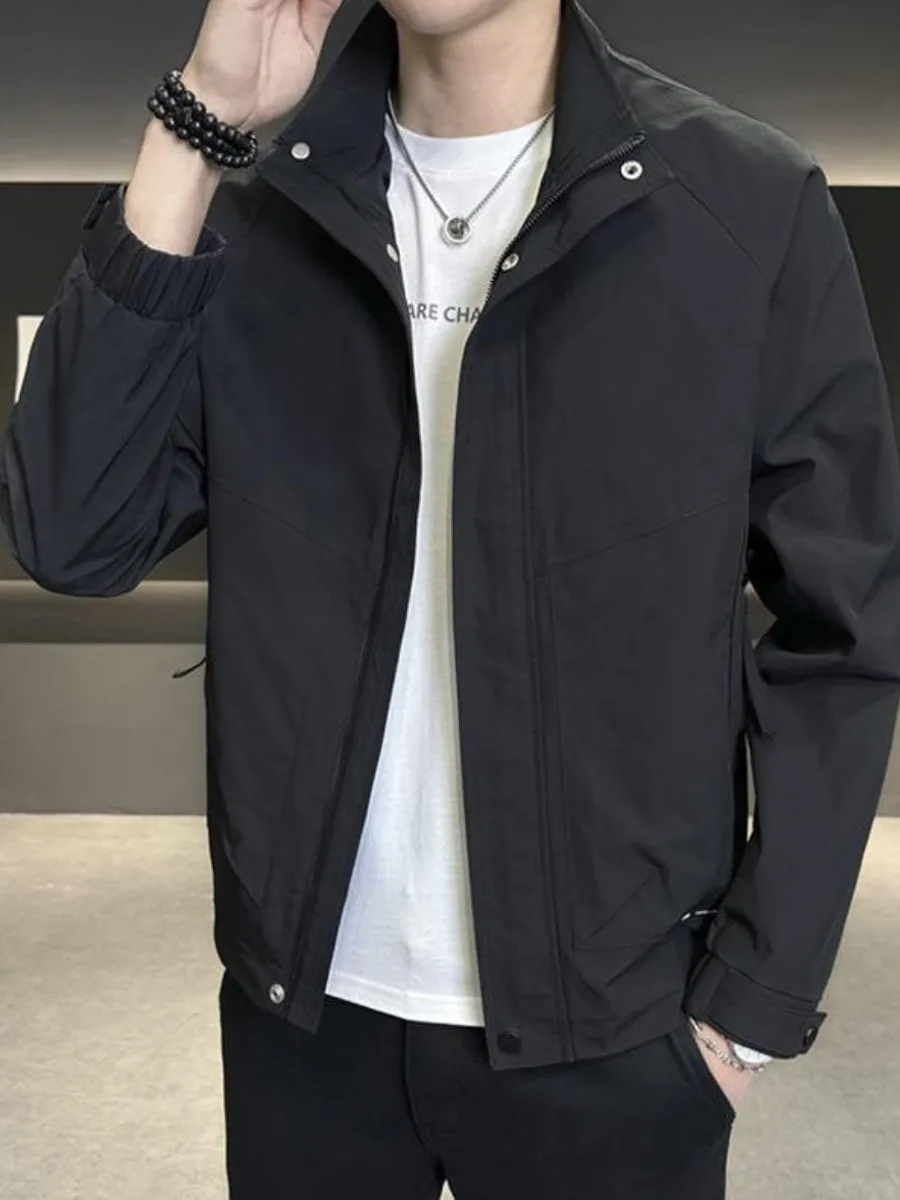 

Повседневная модная куртка с воротником-стойкой для мужчин: стильная, универсальная верхняя одежда для весны и осени, новая, дышащая, свободного кроя