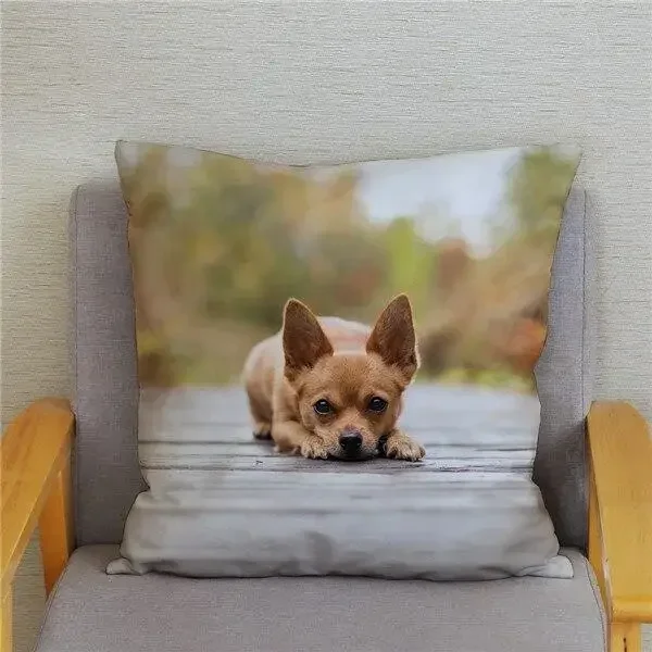 Cute Mini Chihuahua Dog Printed Cushion Cover Pillow Case Hugging Pillow Case Sofa Home Decor Pillow Case