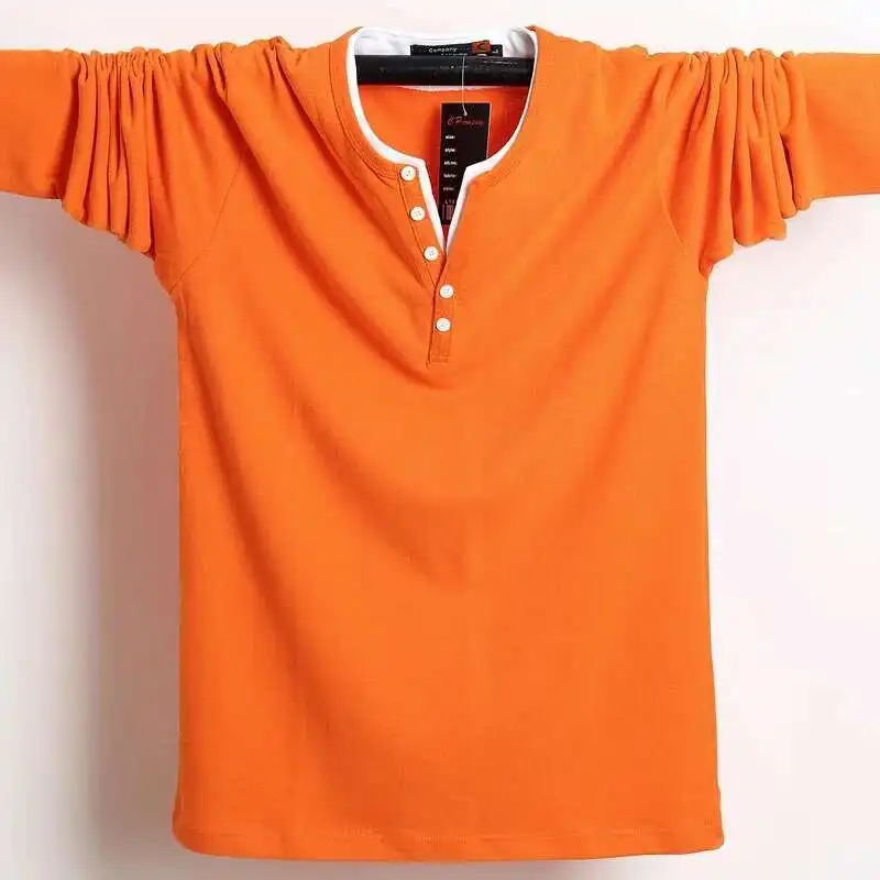 

2025 Autumn Shirt Button Tall Cotton Long Sleeve T Shirts Men Big Size Casual T-Shirt Solid 5Xl 6Xl Fit Tee Top Male