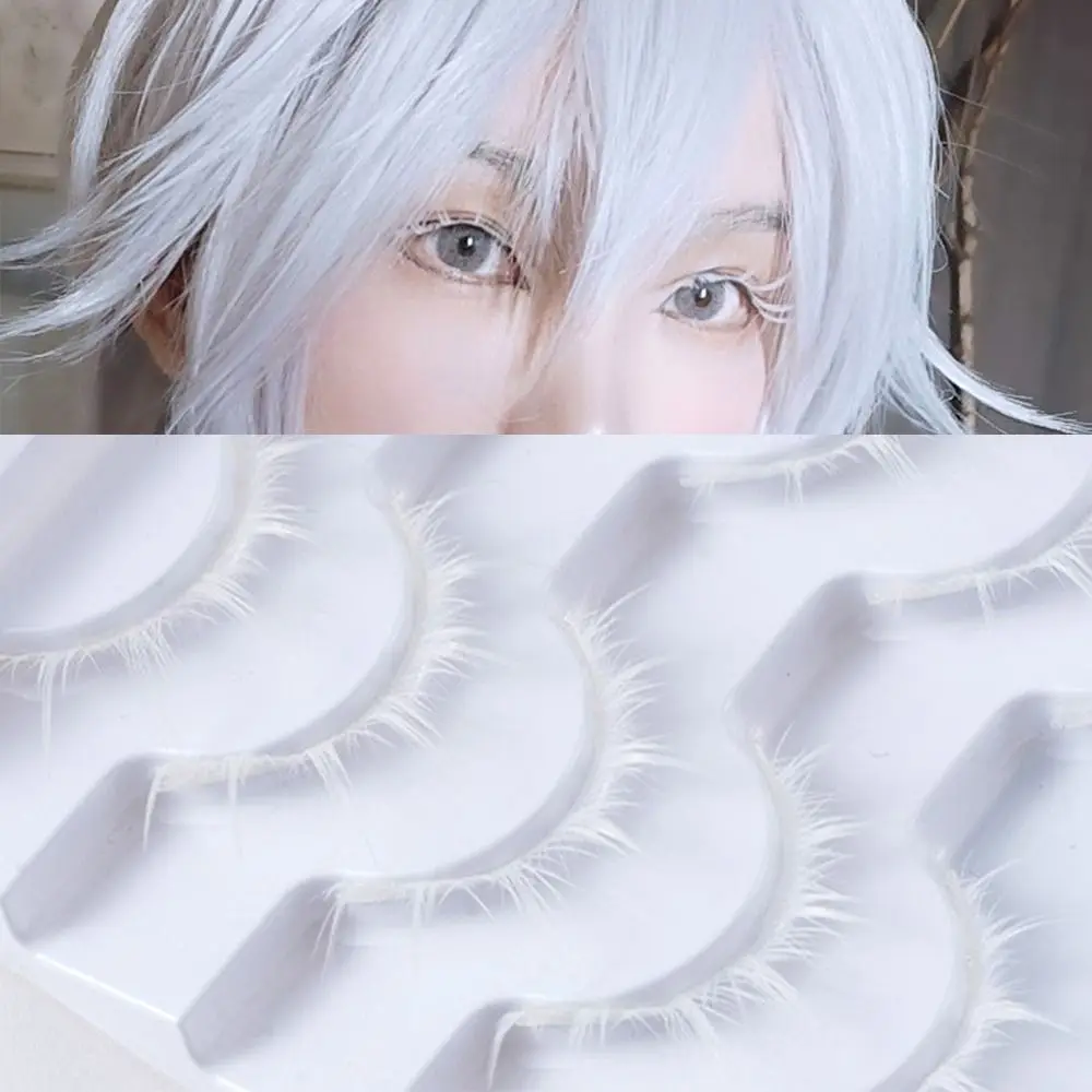 Hot White White Anime Eyelashes Japanese Style Spiky Manga Lashes 3D Manga 3D Upper Lashes for Halloween Party Stage Masquerade