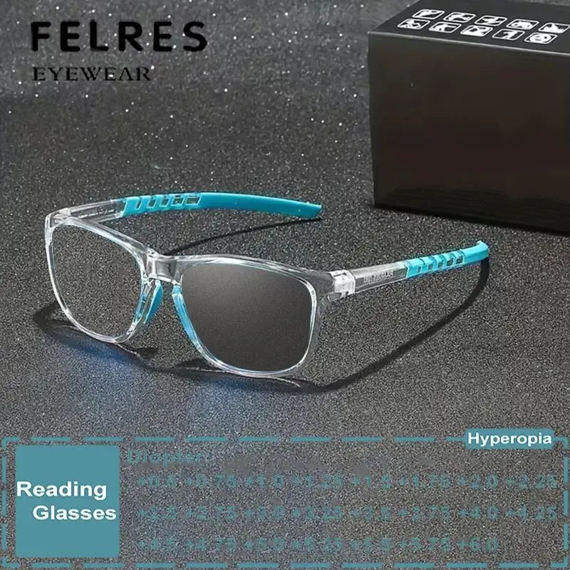 メンズスクエアフォトクロミックグレー老眼鏡レトロ処方箋老眼用光学メガネカラーチェンジリーダーサングラス