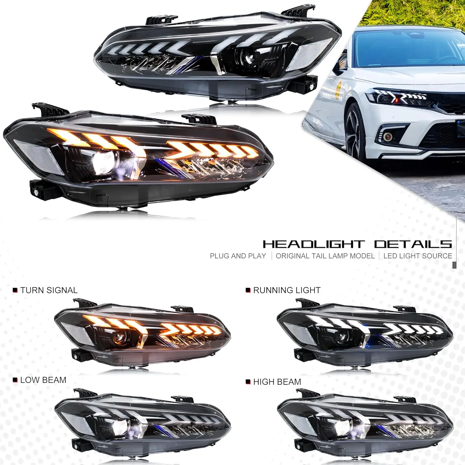 LED Headlights for Honda Civic 11th Gen 2022 2023 2024 Start-up Animation Sequential Indicator Front Lamps Accessary Projector A