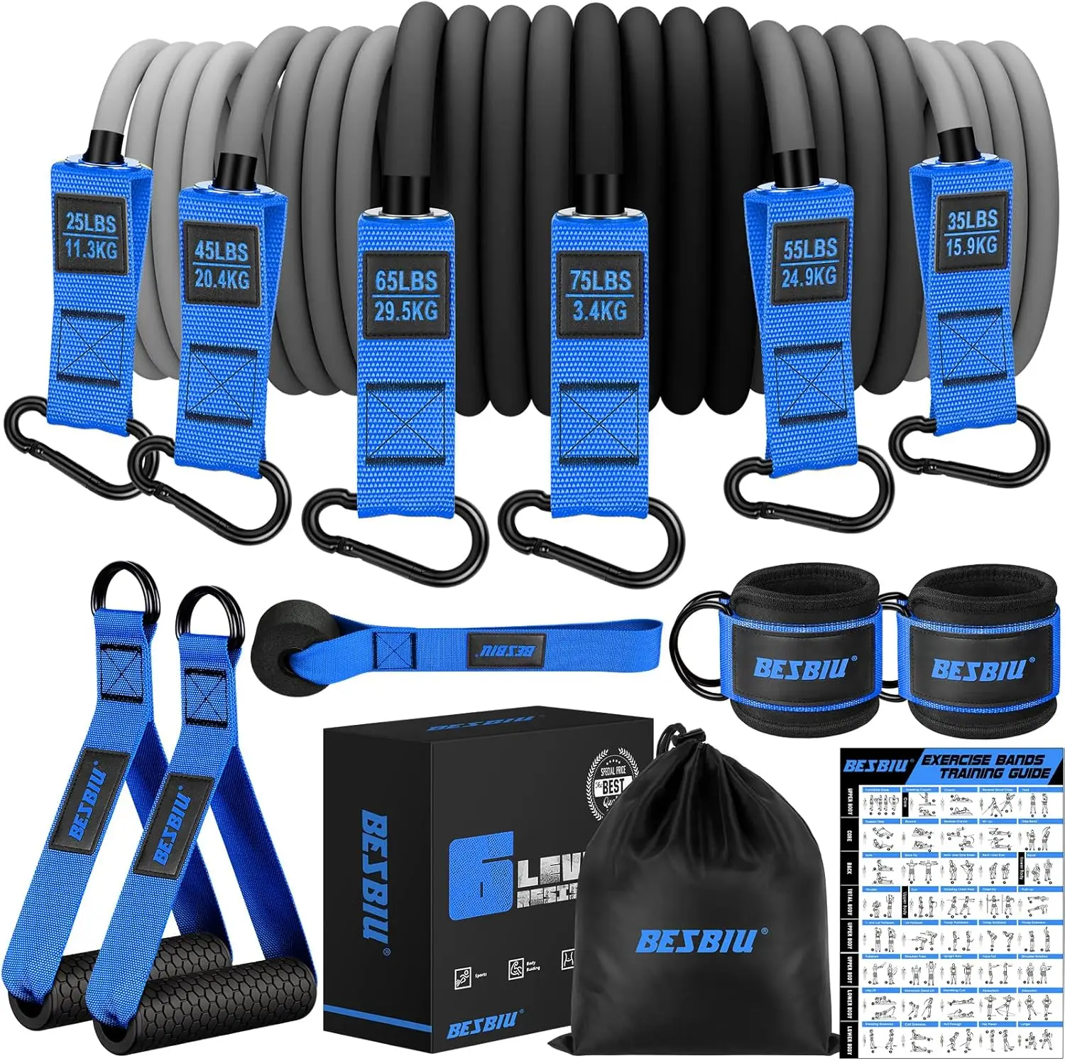 Heavy Resistance Bands for Working Out, 300lbs/360lb/420lb Exercise Bands Workout Bands with Handles, Door Anchor, Ankle Straps,