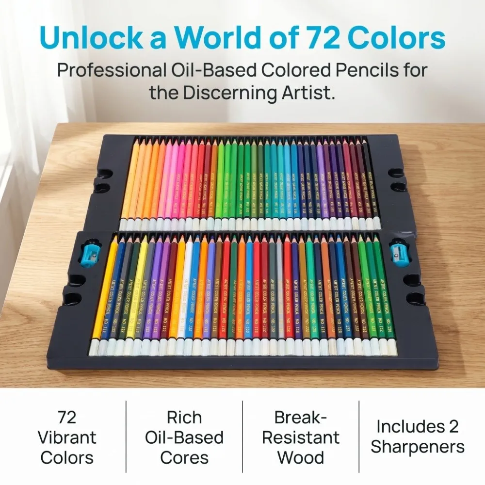 72 Colors Wood Soft Core Color Pencil Set High Color Saturation Hexagonal Water-Soluble Pencils Even Color Laydown Easy Blending