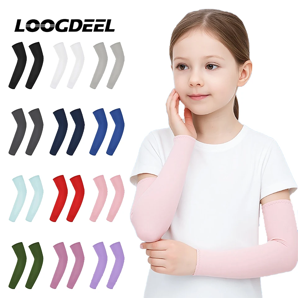 

LOOGDEEL Children Arm Sleeves Anti-sunburn Summer Arm Cover Thin Ice Silk Outdoor Teenager Sports Cycling Kids Elastic Sleeves