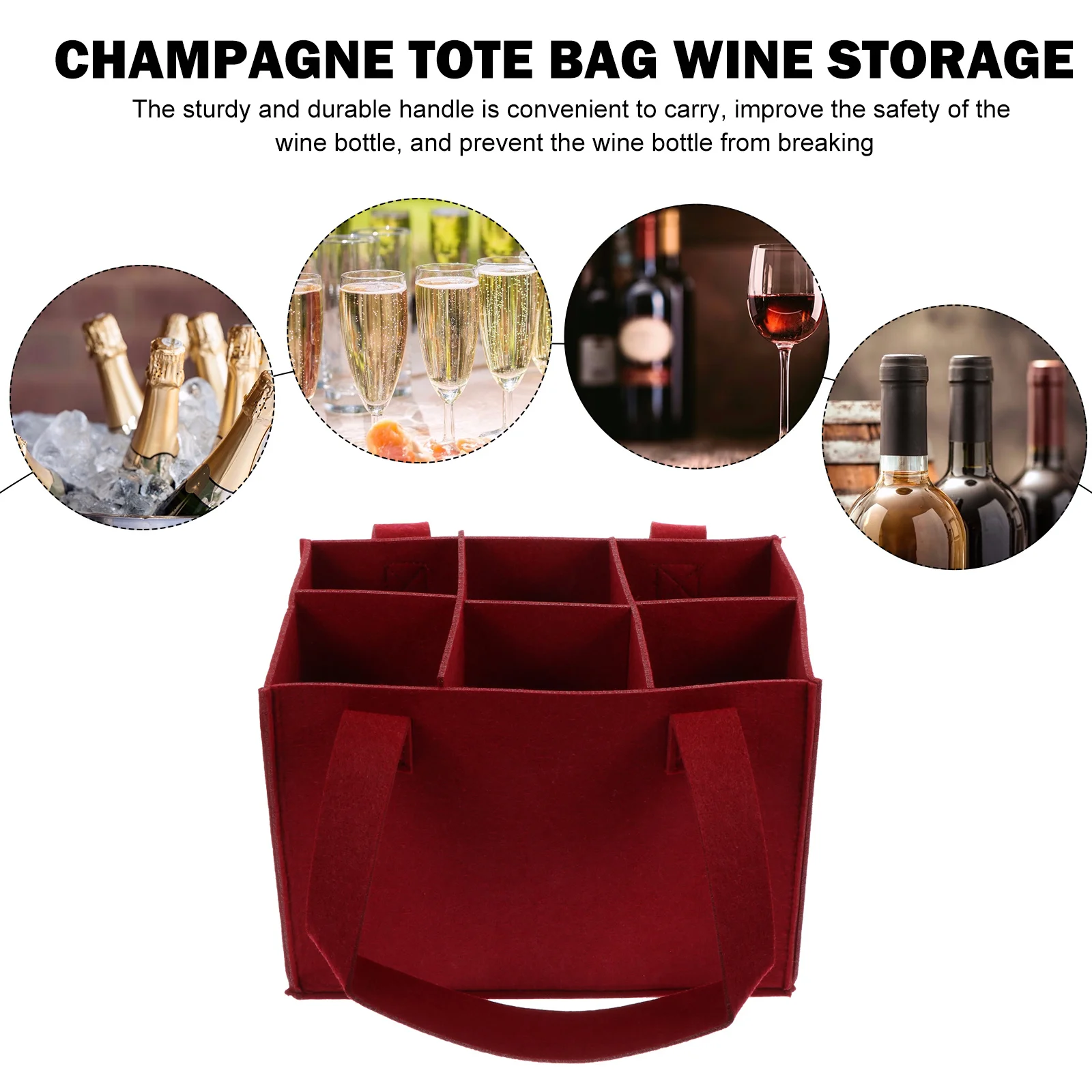 

6 Bottle Felt Wine Carrier Bag with Handle Organizer for Travel Party Christmas Housewarming Red Storage
