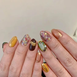 10Pcs Handmade Manicure Short Almond Fake Nails 3D Painting Limited Nails Press On Nails Design with Adhesive Nail File Set