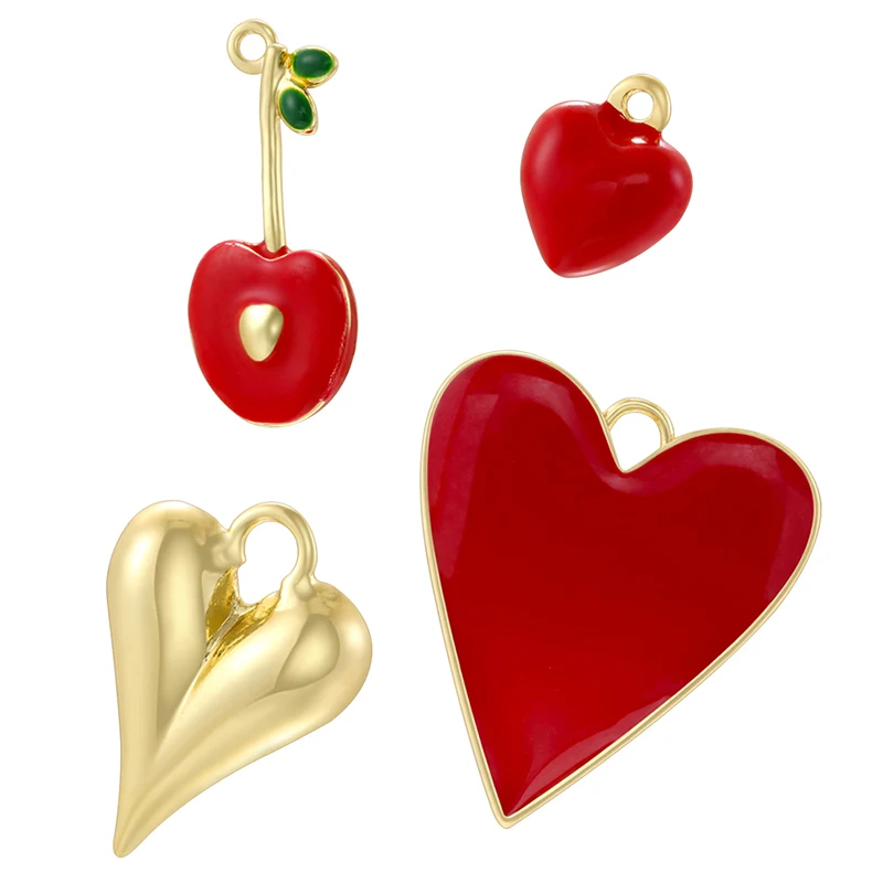 ZHUKOU Enamel Oil Drop Sweet Jewelry Pendant Red Heart Apple Ladies Jewellery Making Accessories:VD1784-VD1787