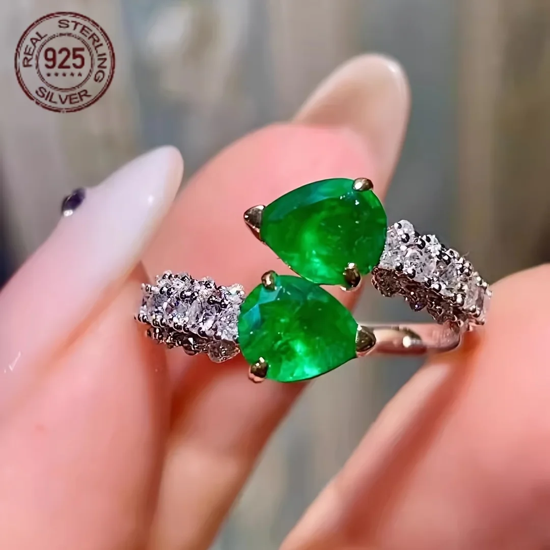 

Элегантные роскошные серебряные кольца 925 пробы для женщин, двойное кольцо с каплями воды, турмалин, циркон, белое золото, ретро свадебные украшения