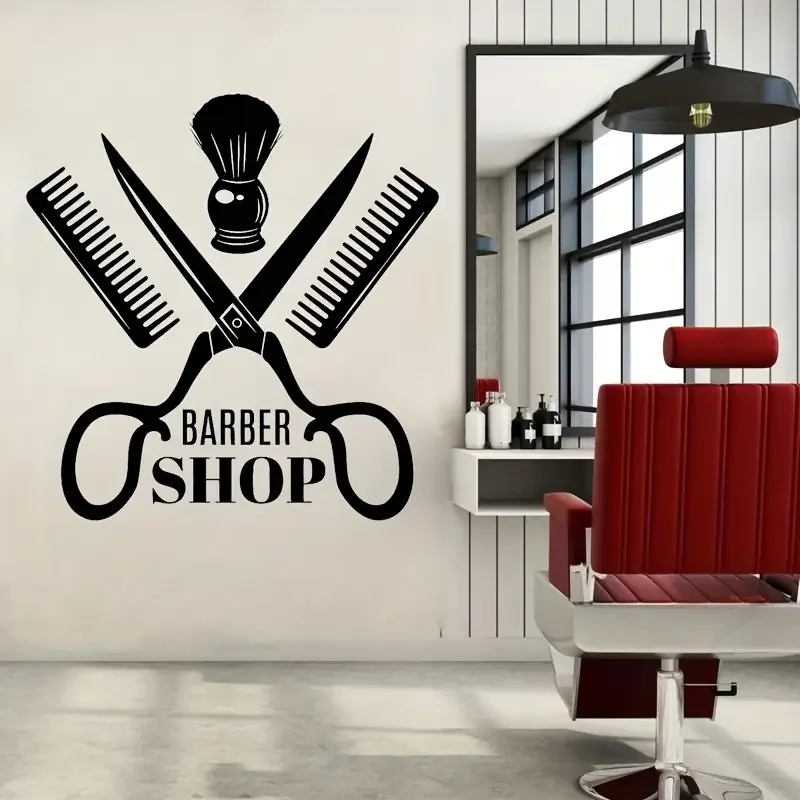 Barber Wall Decals Suitable for Haircut Design - Vinyl Stickers with Hairstyle Art, Modern Barber Shop Window/Glass Decoration,
