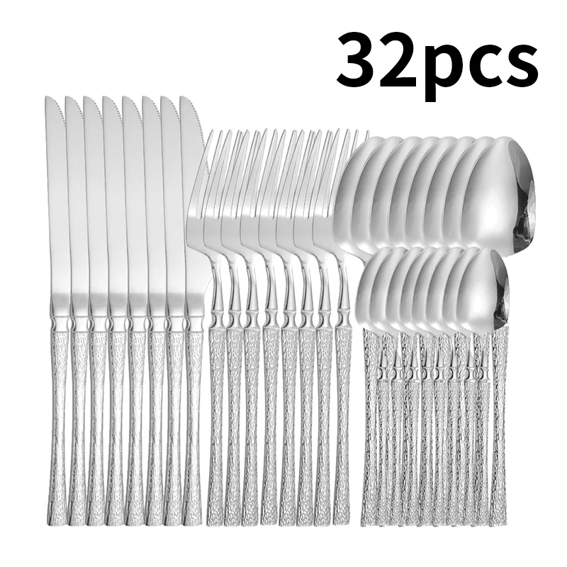 Juego de vajilla de acero inoxidable para hotel, restaurante, cocina familiar, fiesta de cumpleaños, 4/16/32 piezas