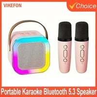 Bluetooth 5.3 Portable Karaoke Speaker with 1-2 Wireless Microphones 3D Surround Sound Home Family Singing for Aux/U Disk/TF
