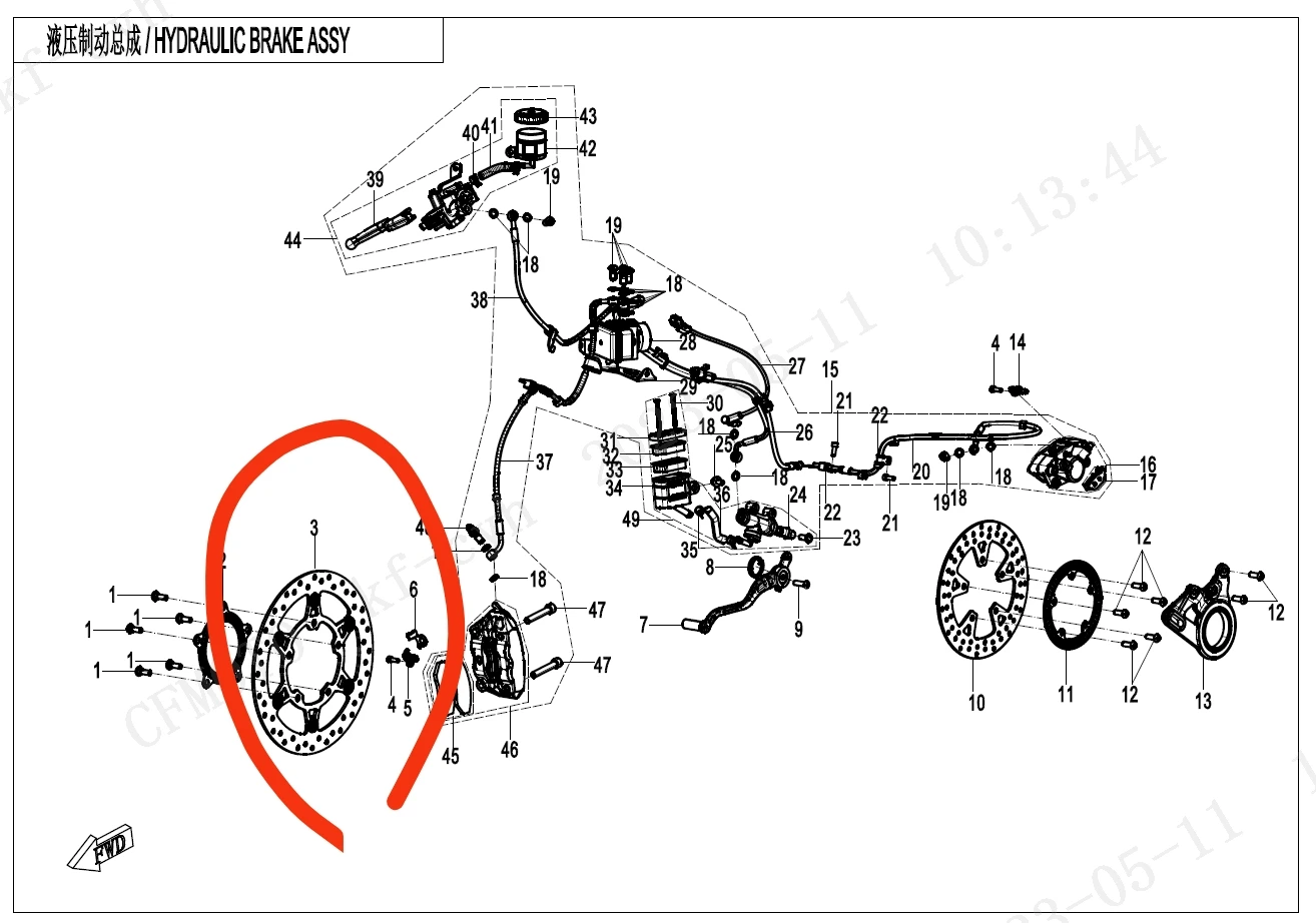 front disc brake or rear disc brake suit CF450SRS code 6AQV-080001-1000-M1/6KMV-080006-2000