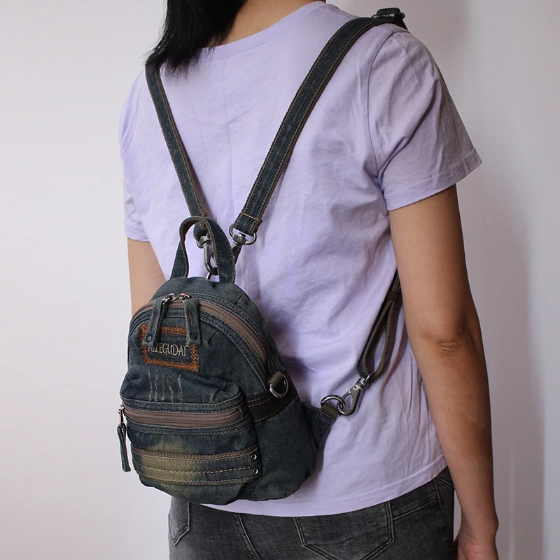 

Retro Korean Denim Shoulder Bag Women's Casual Crossbody Backpack Multifunctional Trendy School Bag Canvas Zipper Closure