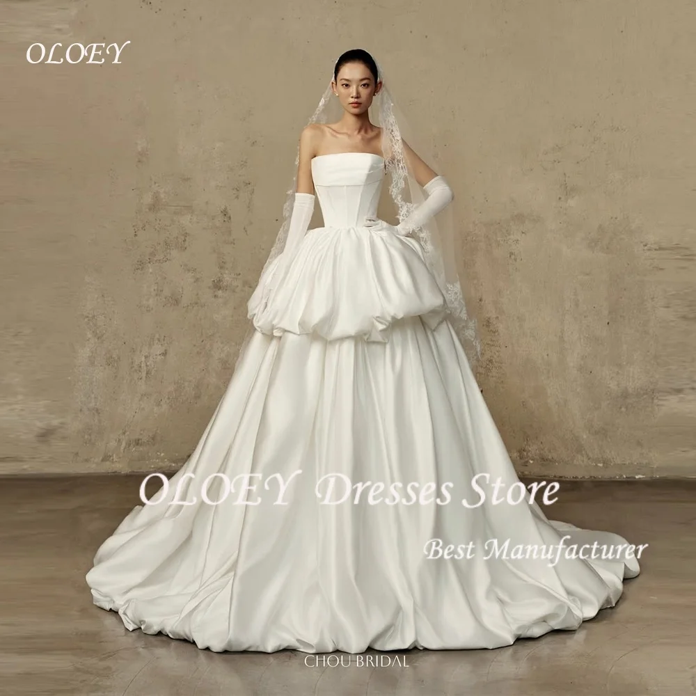OLOEY カスタムメイド ストラップレス 韓国風 ウェディングドレス 写真撮影用 Aライン サテン バックレス フロア丈 ブライダルガウン 웨딩드레스