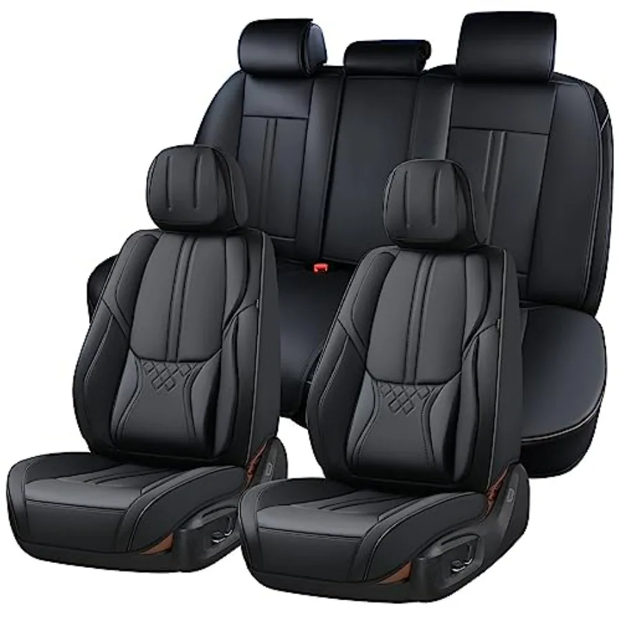 

Black Car Seat Covers Full Set Universal Front and Rear Seat Covers for Cars Waterproof Leather Auto Seat Protectors Airbag Com