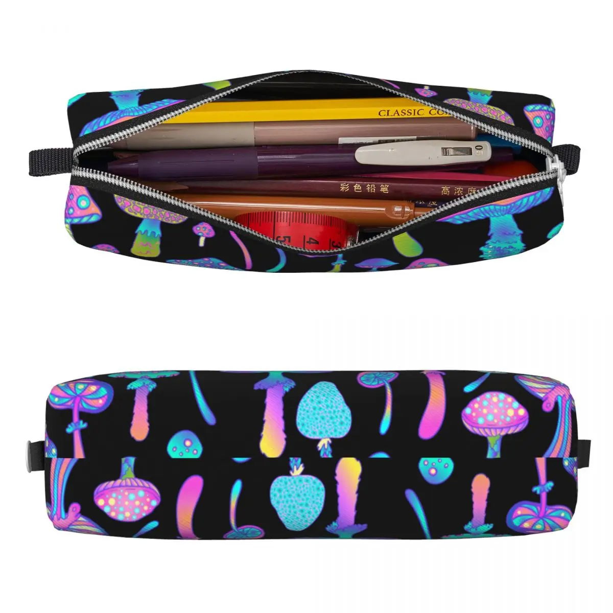 Magic Mushrooms Pattern Vintage Pencil Case Psychedelic Pen Bag Girls Boys Big Capacity Students School Zipper Pencilcases