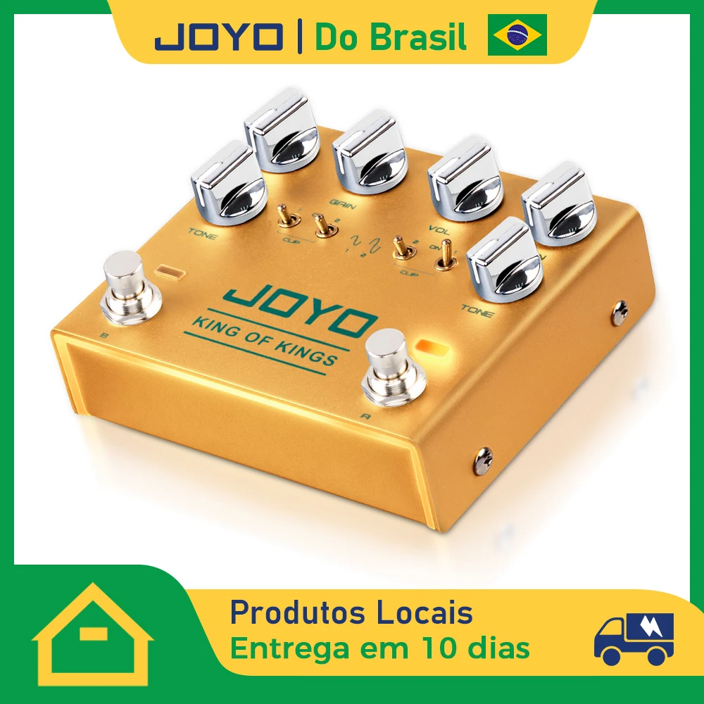 Pedal de Efeito Overdrive JOYO R-20 KING OF KINGS, Circuito Clássico Vintage, Diodos de Clipping Independentes e Canal Duplo